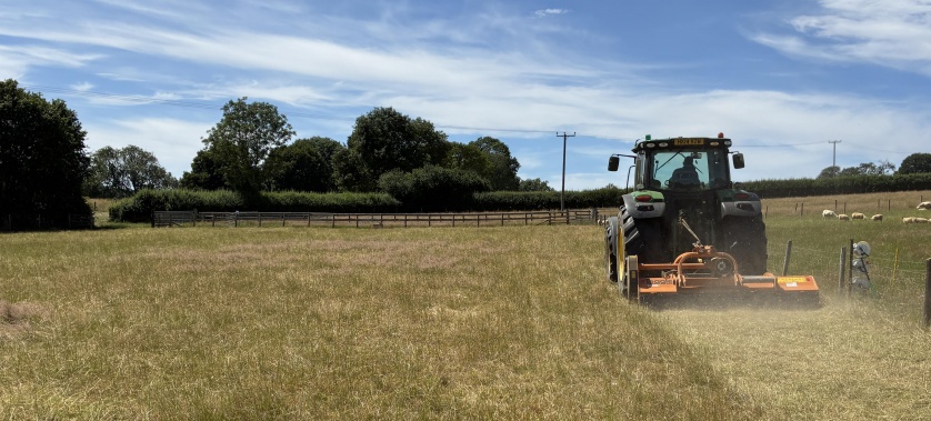 Teagle flail topper cutting grass on field margins and stubbles for an Oxfordshire farm